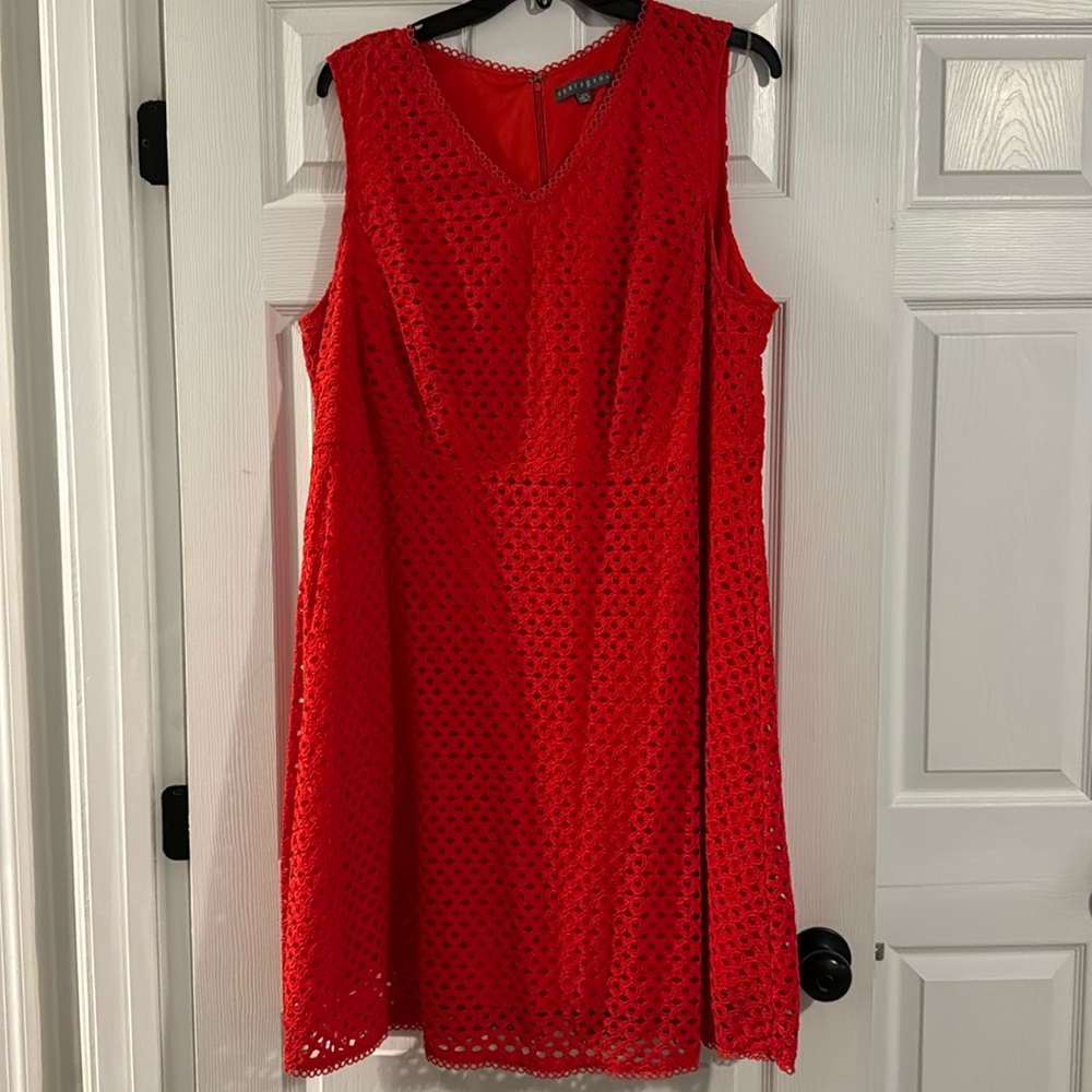 Sharagano 22W Orange Eyelet Fit and Flare Dress